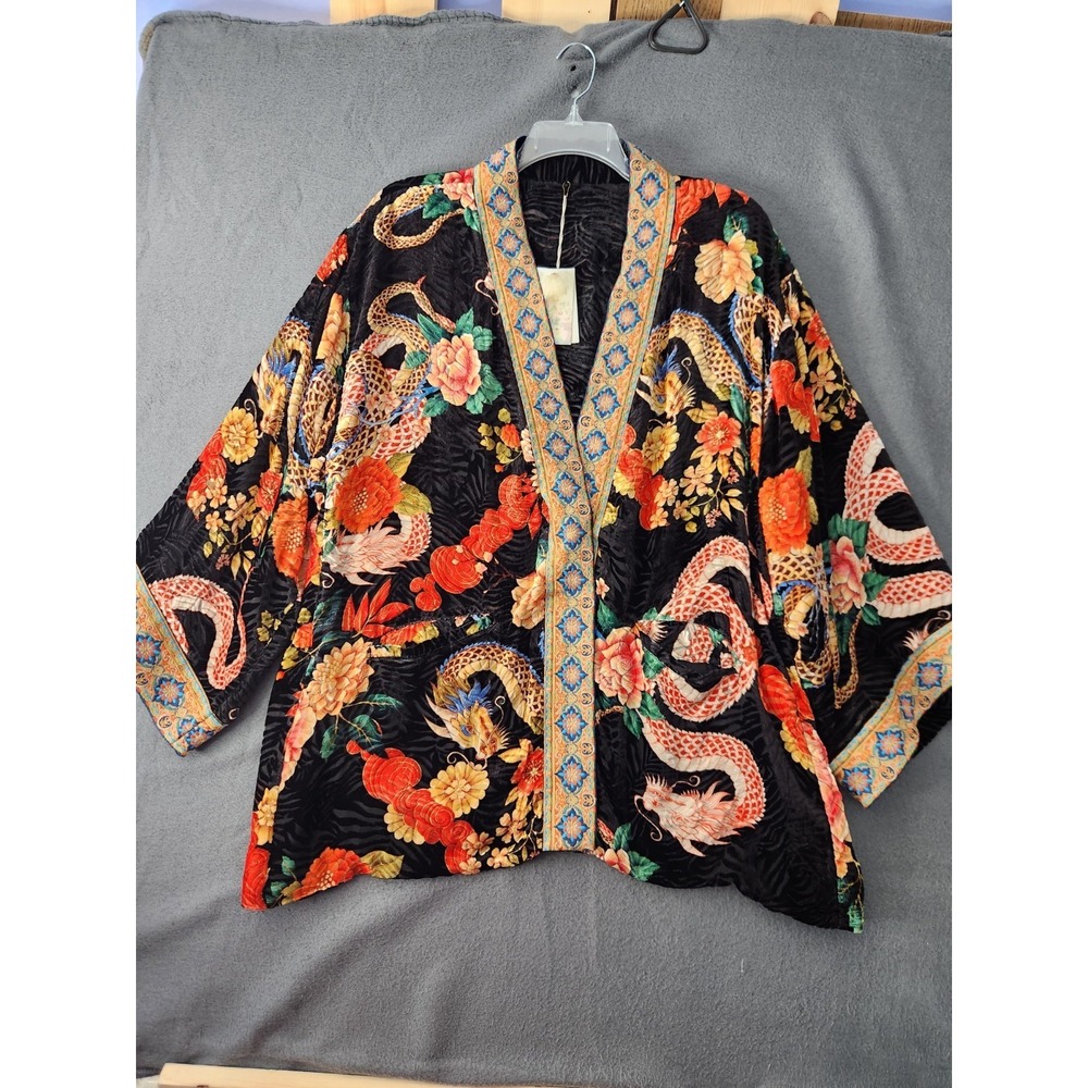 Johnny Was Merhawi Reversible Kimono XXL Black Burnout Velvet Dragon Floral NEW - Picture 4 of 16